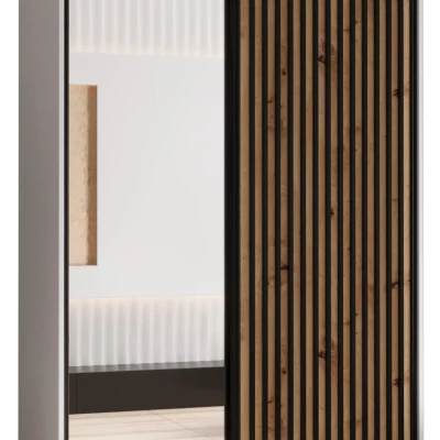 Šatní skříň FIDELIA 2 - 130/45 cm, bílá / dub artisan / černá