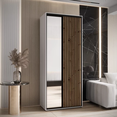 Šatní skříň FIDELIA 2 - 100/45 cm, bílá / dub artisan / černá