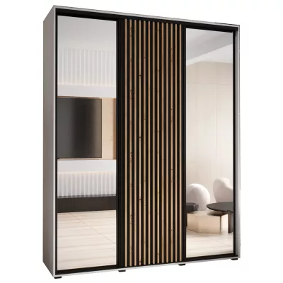 Šatní skříň FIDELIA 2 - 200/60 cm, bílá / černá / dub artisan