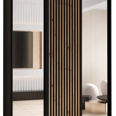 Šatní skříň FIDELIA 2 - 180/60 cm, černá / černá / dub artisan