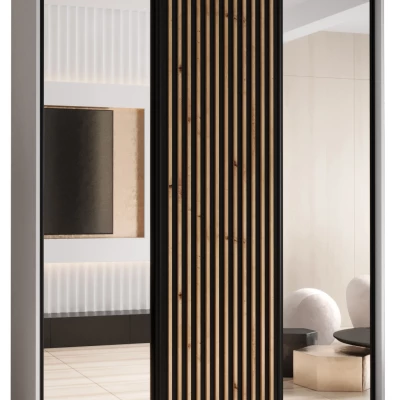 Šatní skříň FIDELIA 2 - 180/60 cm, bílá / černá / dub artisan