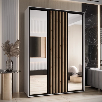 Šatní skříň FIDELIA 2 - 180/60 cm, bílá / černá / dub artisan