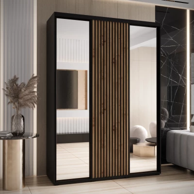 Šatní skříň FIDELIA 2 - 170/60 cm, černá / dub artisan / černá