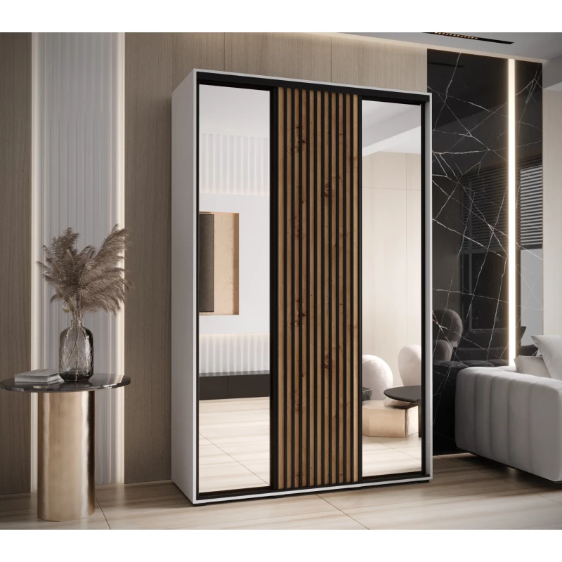 Šatní skříň FIDELIA 2 - 160/60 cm, bílá / dub artisan / černá