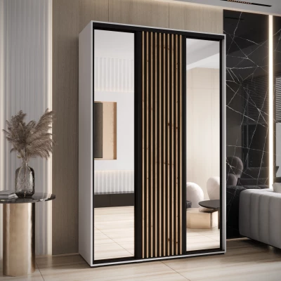 Šatní skříň FIDELIA 2 - 160/60 cm, bílá / černá / dub artisan