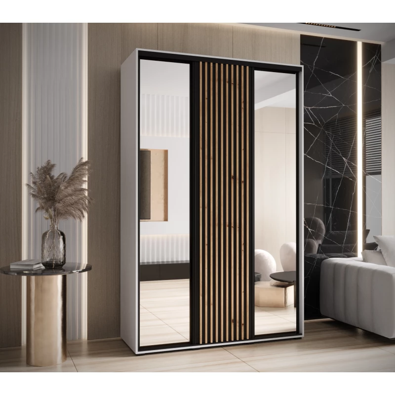 Šatní skříň FIDELIA 2 - 150/60 cm, bílá / černá / dub artisan