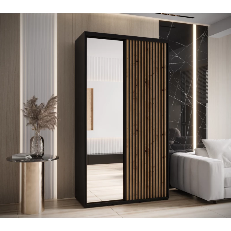 Šatní skříň FIDELIA 2 - 140/60 cm, černá / dub artisan / černá