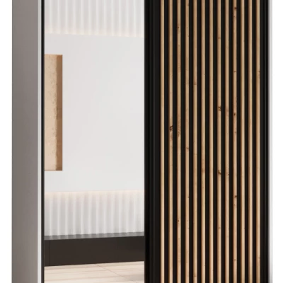 Šatní skříň FIDELIA 2 - 140/60 cm, bílá / černá / dub artisan