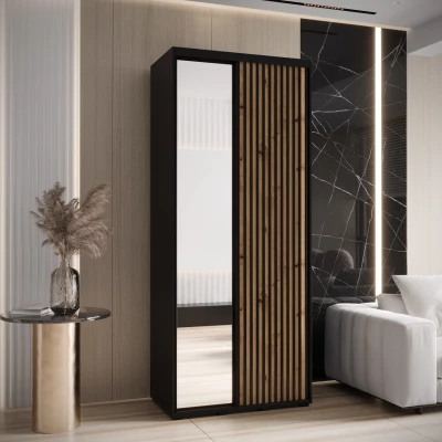 Šatní skříň FIDELIA 2 - 110/60 cm, černá / dub artisan / černá