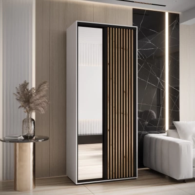 Šatní skříň FIDELIA 2 - 100/60 cm, bílá / černá / dub artisan