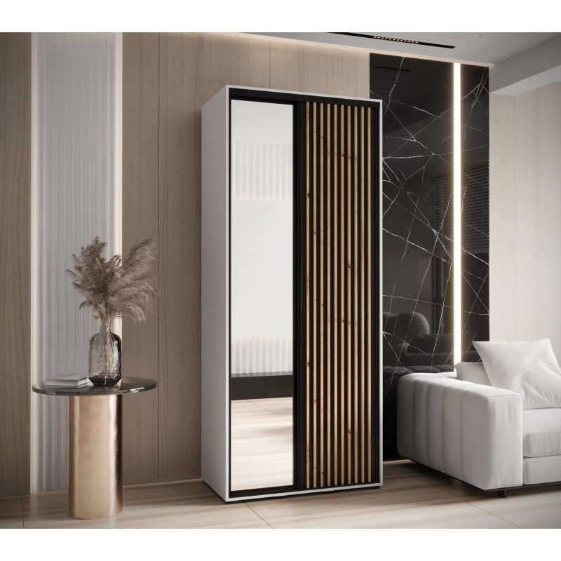 Šatní skříň FIDELIA 2 - 100/60 cm, bílá / černá / dub artisan