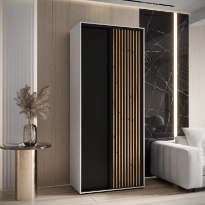 Šatní skříň FIDELIA 1 - 120/60 cm, bílá / černá / dub artisan