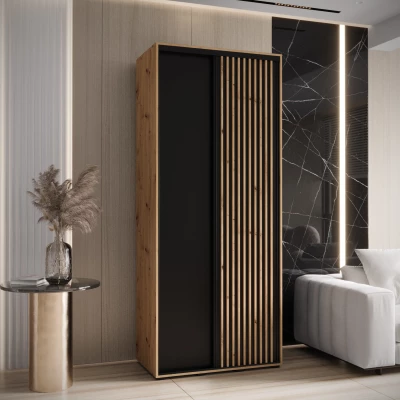 Šatní skříň FIDELIA 1 - 120/60 cm, dub artisan / černá / dub artisan