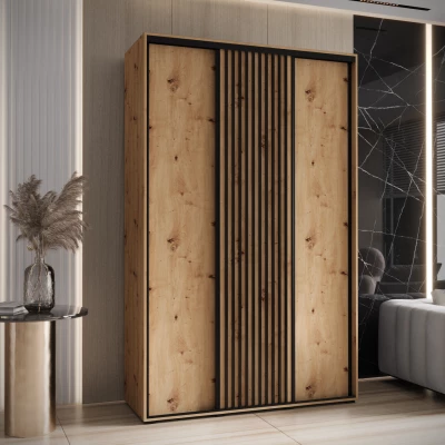 Šatní skříň FIDELIA 1 - 160/60 cm, dub artisan / dub artisan / černá