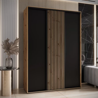 Šatní skříň FIDELIA 1 - 180/60 cm, dub artisan / černá / dub artisan