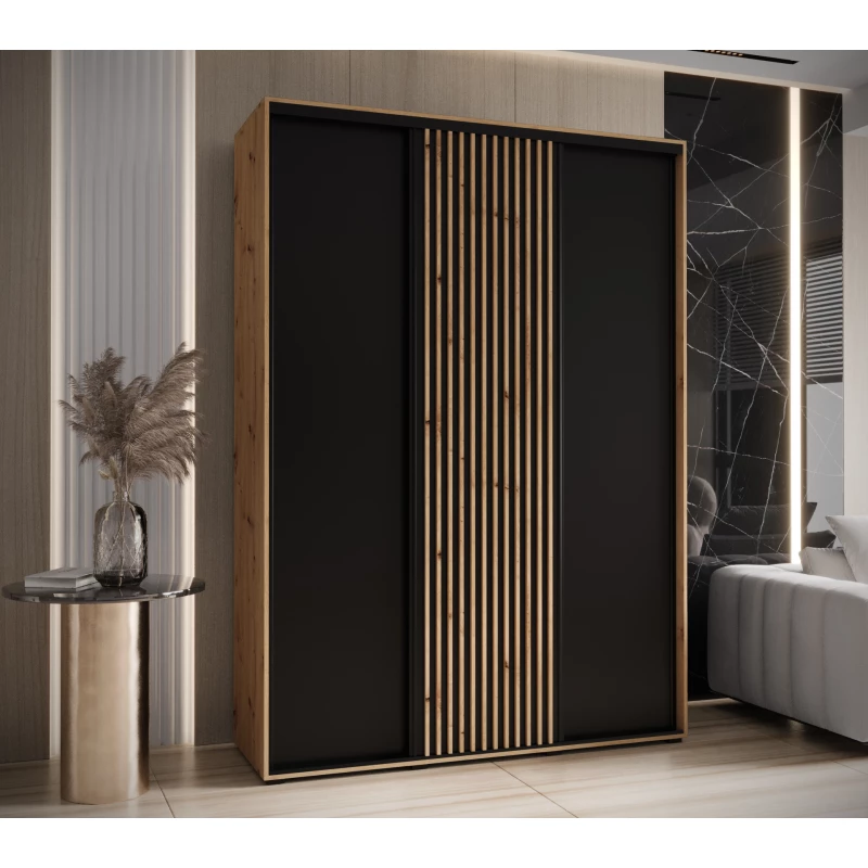 Šatní skříň FIDELIA 1 - 180/60 cm, dub artisan / černá / dub artisan