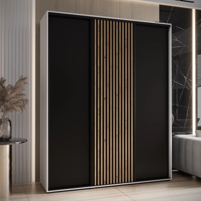 Šatní skříň FIDELIA 1 - 190/60 cm, bílá / černá / dub artisan