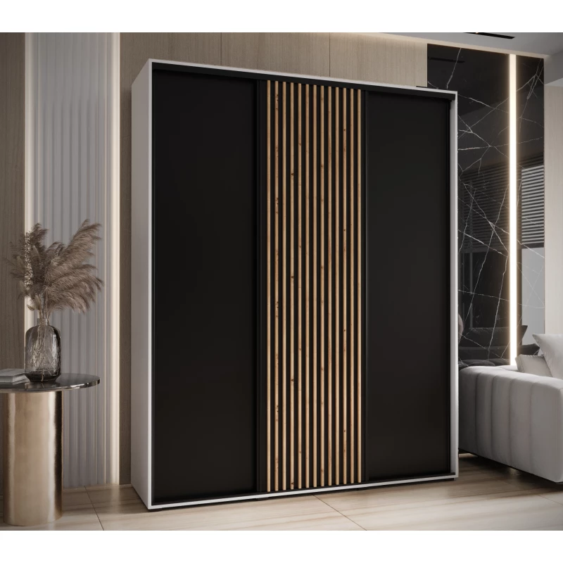 Šatní skříň FIDELIA 1 - 190/60 cm, bílá / černá / dub artisan