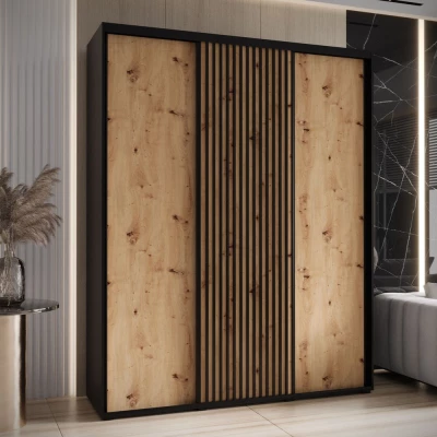 Šatní skříň FIDELIA 1 - 190/60 cm, černá / dub artisan / černá