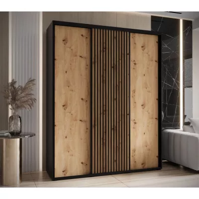 Šatní skříň FIDELIA 1 - 190/60 cm, černá / dub artisan / černá