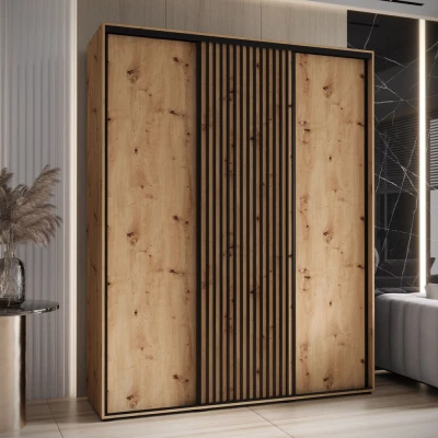 Šatní skříň FIDELIA 1 - 190/60 cm, dub artisan / dub artisan / černá