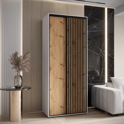 Šatní skříň FIDELIA 1 - 110/45 cm, bílá / dub artisan / černá