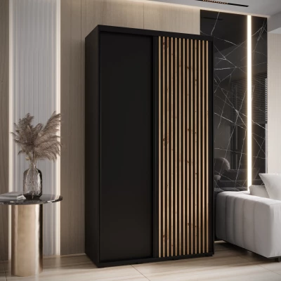 Šatní skříň FIDELIA 1 - 130/45 cm, černá / černá / dub artisan