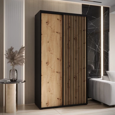 Šatní skříň FIDELIA 1 - 130/45 cm, černá / dub artisan / černá