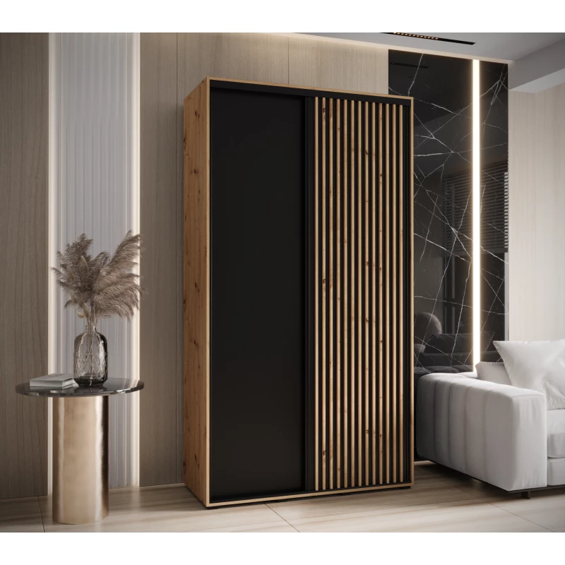 Šatní skříň FIDELIA 1 - 130/45 cm, dub artisan / černá / dub artisan