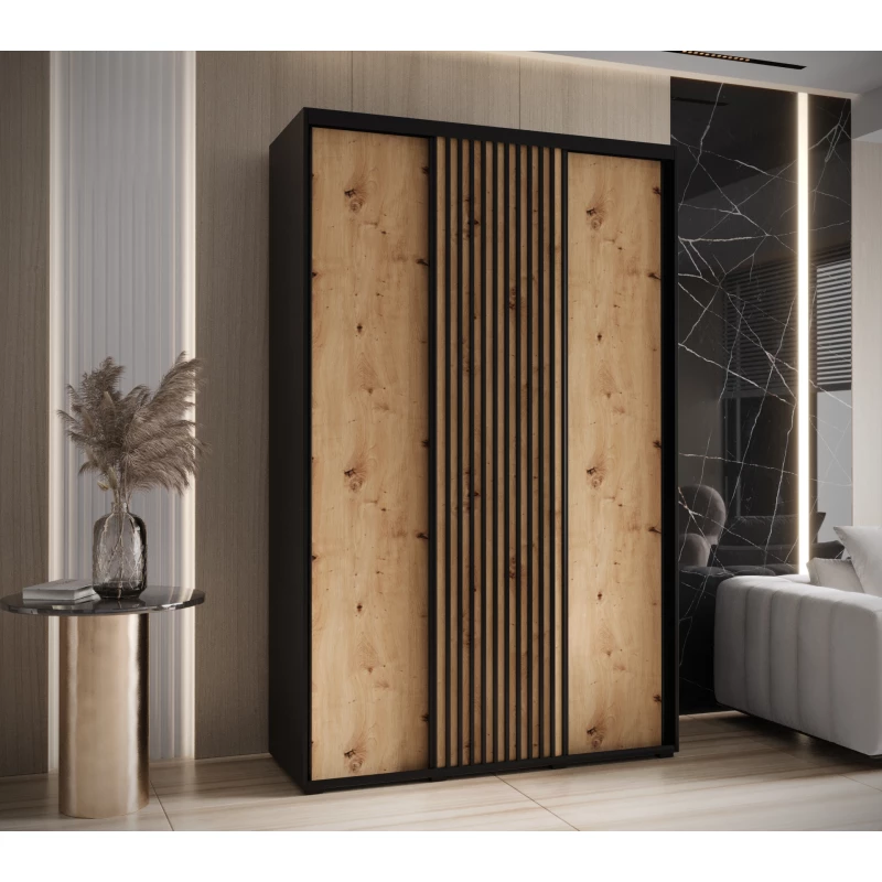 Šatní skříň FIDELIA 1 - 160/45 cm, černá / dub artisan / černá