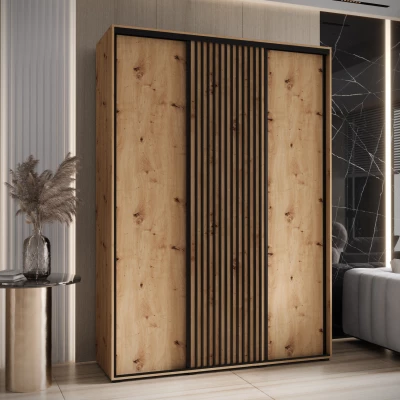 Šatní skříň FIDELIA 1 - 170/45 cm, dub artisan / dub artisan / černá