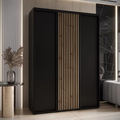 Šatní skříň FIDELIA 1 - 180/45 cm, černá / černá / dub artisan