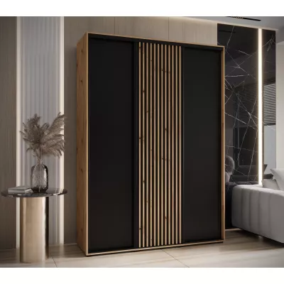 Šatní skříň FIDELIA 1 - 180/45 cm, dub artisan / černá / dub artisan