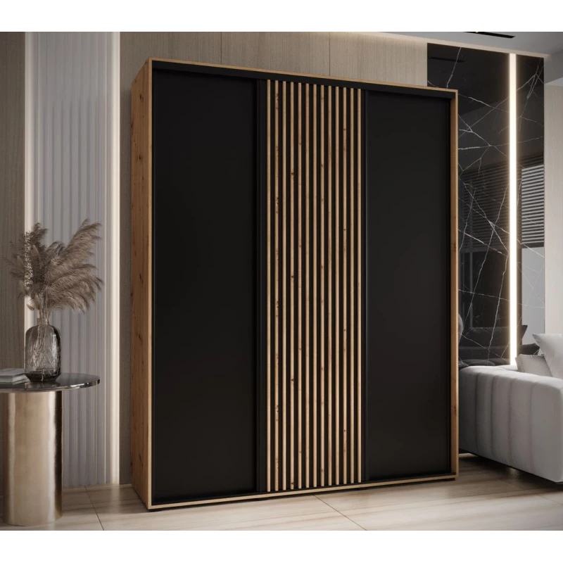 Šatní skříň FIDELIA 1 - 190/45 cm, dub artisan / černá / dub artisan