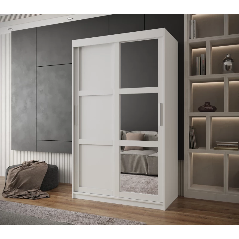 Šatní skříň KORRA 2 - 120 cm, bílá / stříbrná