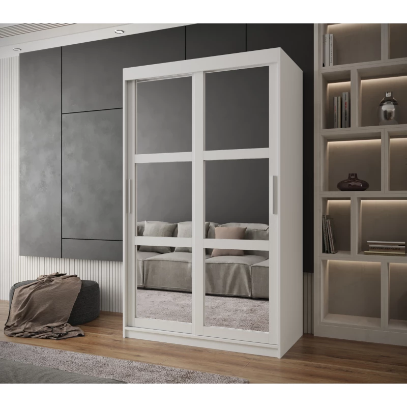 Šatní skříň KORRA 1 - 120 cm, bílá / stříbrná