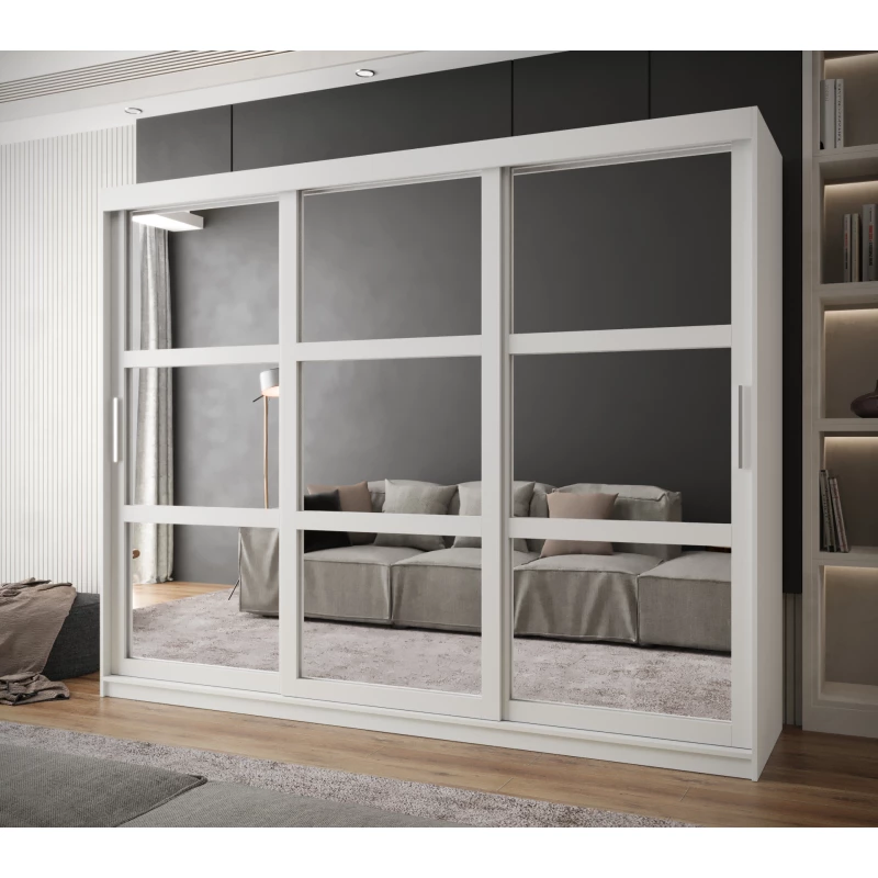 Šatní skříň KORRA 1 - 250 cm, bílá / stříbrná