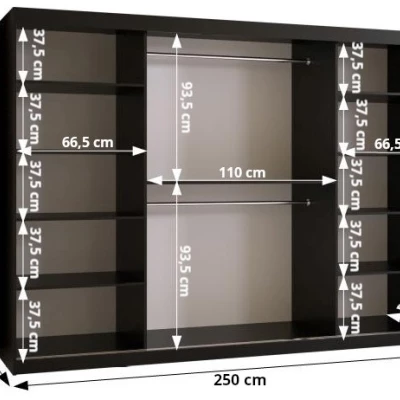 Šatní skříň HALIMA 3 - 250 cm, černá / černá