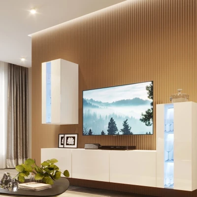 Závěsná obývací stěna BRADT 73 - bílá / lesklá bílá