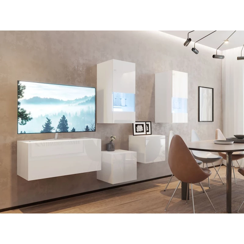 Závěsná obývací stěna BRADT 67 - bílá / lesklá bílá