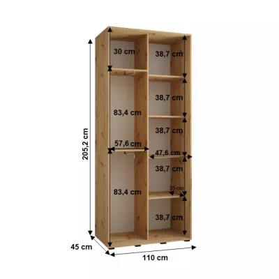 Šatní skříň BAYLIN 1 - 110/45 cm, bílá / černá / dub artisan