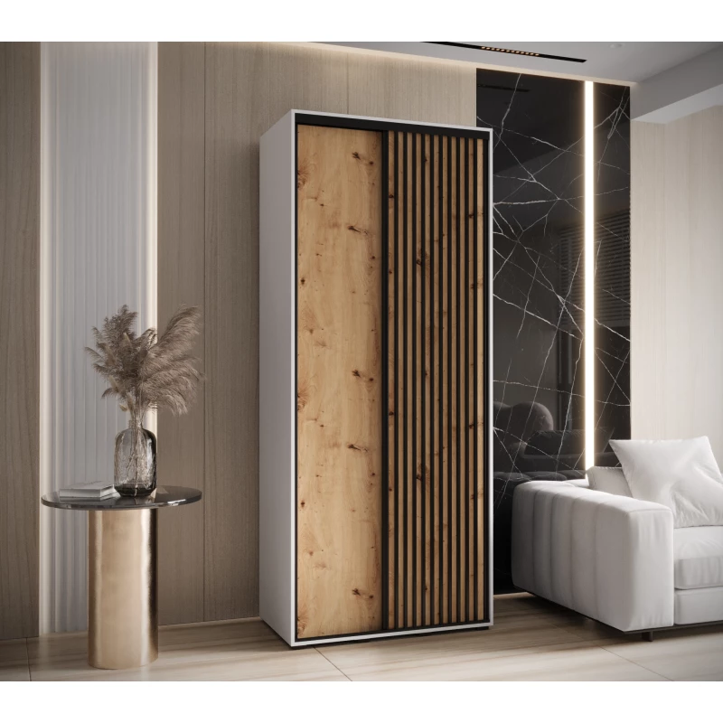 Šatní skříň BAYLIN 1 - 110/45 cm, bílá / dub artisan / černá