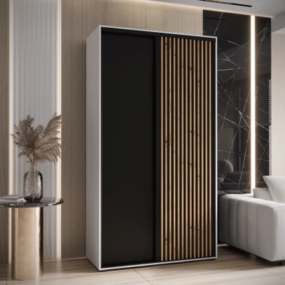 Šatní skříň BAYLIN 1 - 130/45 cm, bílá / černá / dub artisan