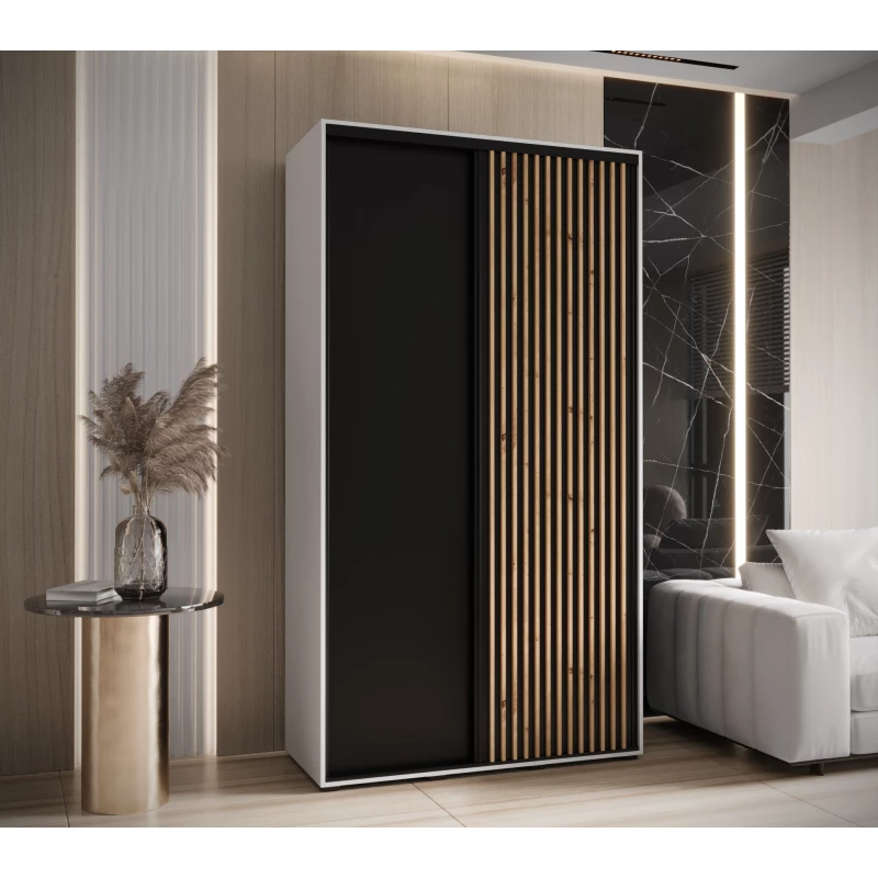 Šatní skříň BAYLIN 1 - 130/45 cm, bílá / černá / dub artisan