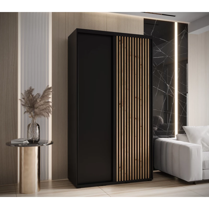 Šatní skříň BAYLIN 1 - 130/45 cm, černá / černá / dub artisan