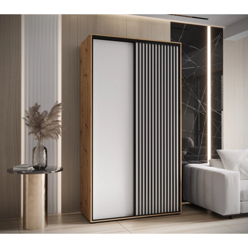 Šatní skříň BAYLIN 1 - 130/45 cm, dub artisan / bílá / černá