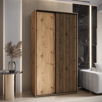 Šatní skříň BAYLIN 1 - 130/45 cm, dub artisan / dub artisan / černá