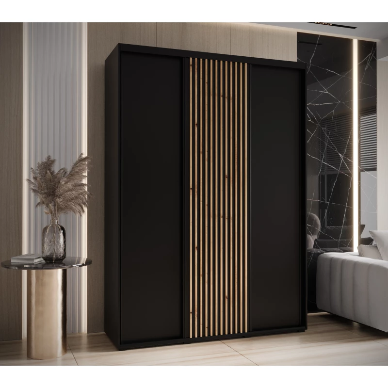 Šatní skříň BAYLIN 1 - 170/60 cm, černá / černá / dub artisan