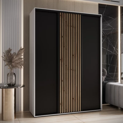 Šatní skříň BAYLIN 1 - 180/45 cm, bílá / černá / dub artisan