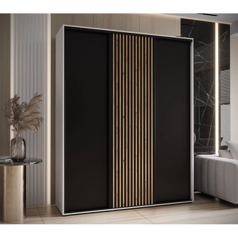 Šatní skříň BAYLIN 1 - 200/45 cm, bílá / černá / dub artisan